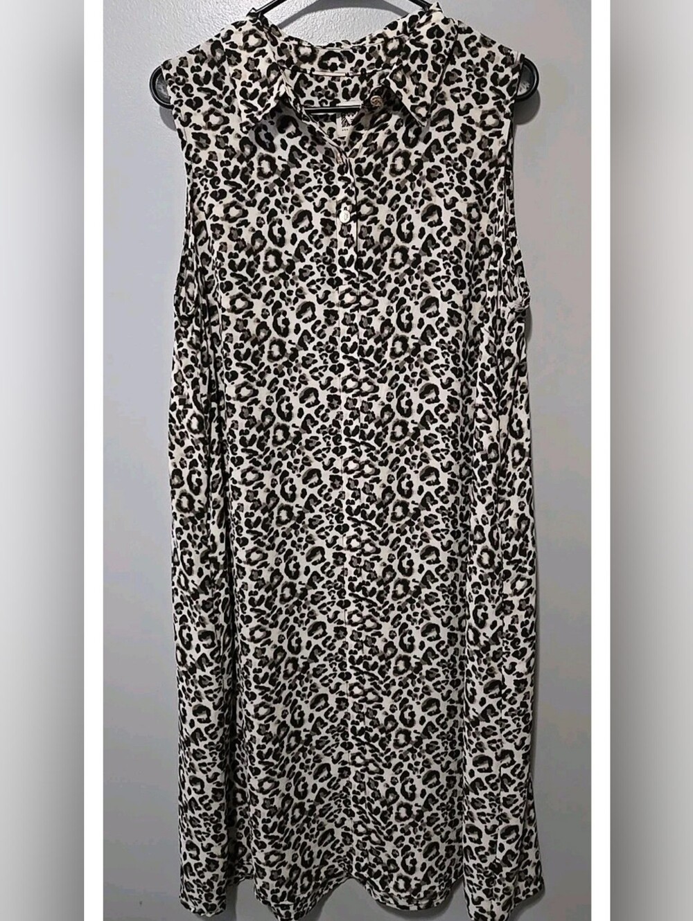 Sleeveless Leopard Print Shift Dress - Black & Cream Anne Klein Size 14 Cover Up